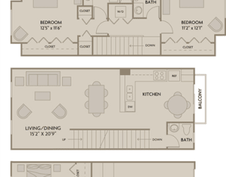 3 bed 2.5 Bath 1466 square feet floor plan E